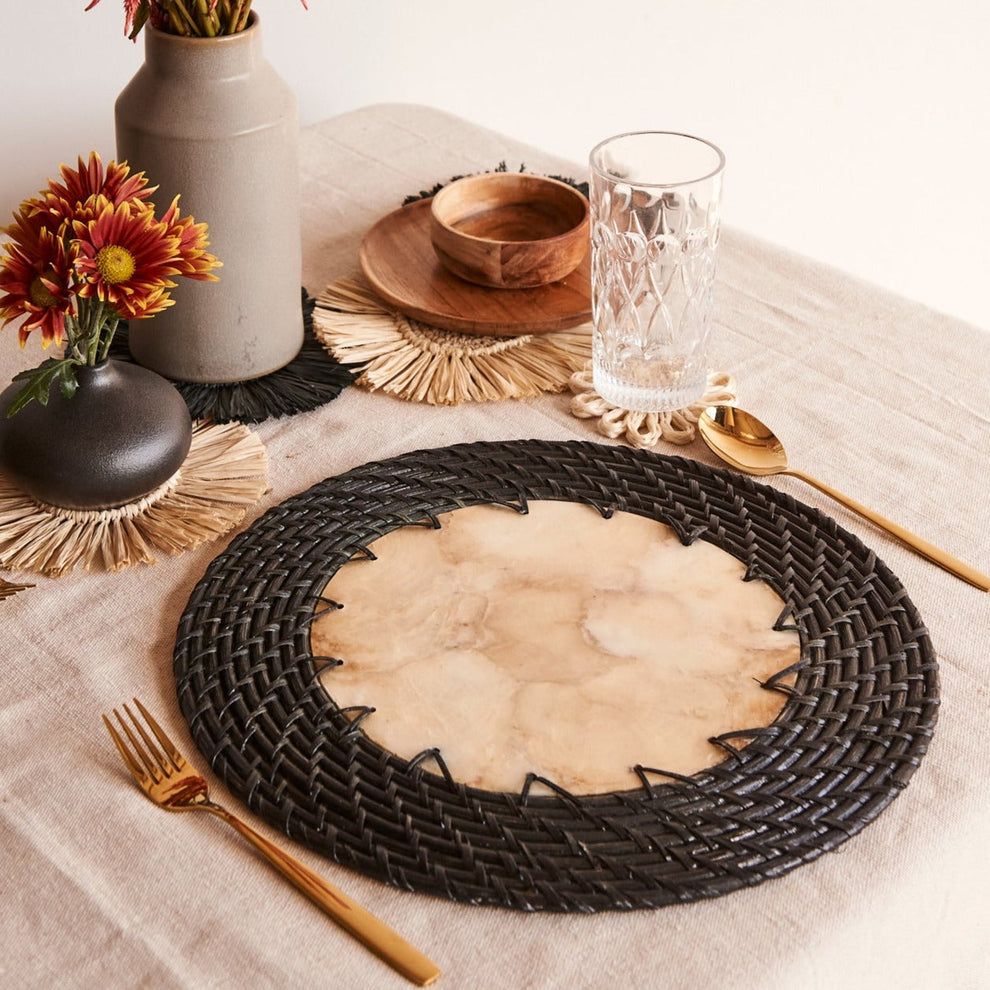 Capiz Shell Placemats With Black Rattan, Set of 2 – Earthly Market